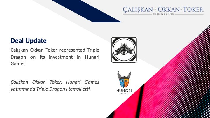 Çalışkan Okkan Toker represented Triple Dragon on its investment in Hungri Games.
 